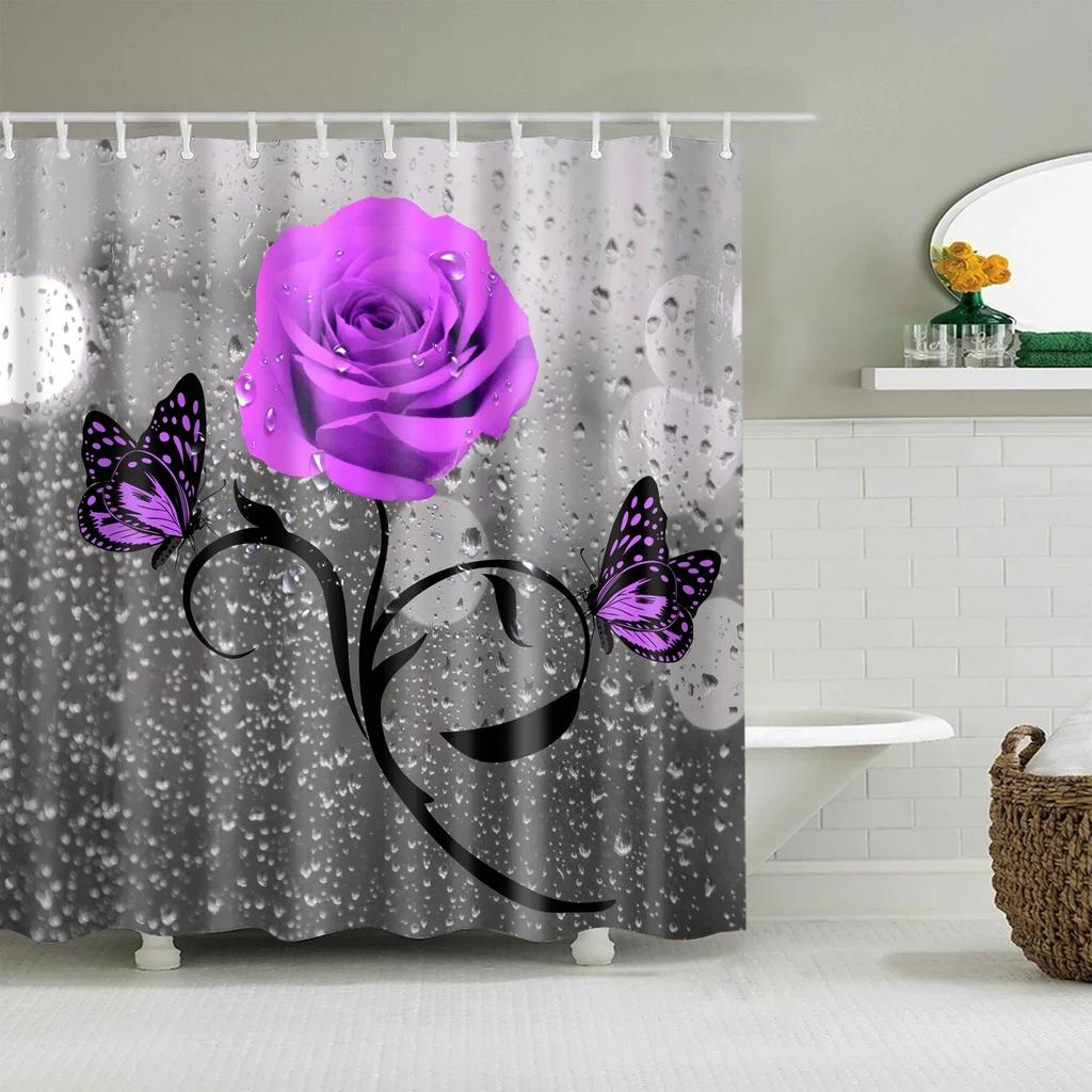 Tropical Green Plant Palm Leaves Bathroom Accessories Set Shower Curtain Bathroom Curtains Waterproof Polyester with Hooks