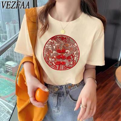 VEZFAA Damenmode Casual Sommer Frühling Kurzarm O-Ausschnitt Blusen & Hemden