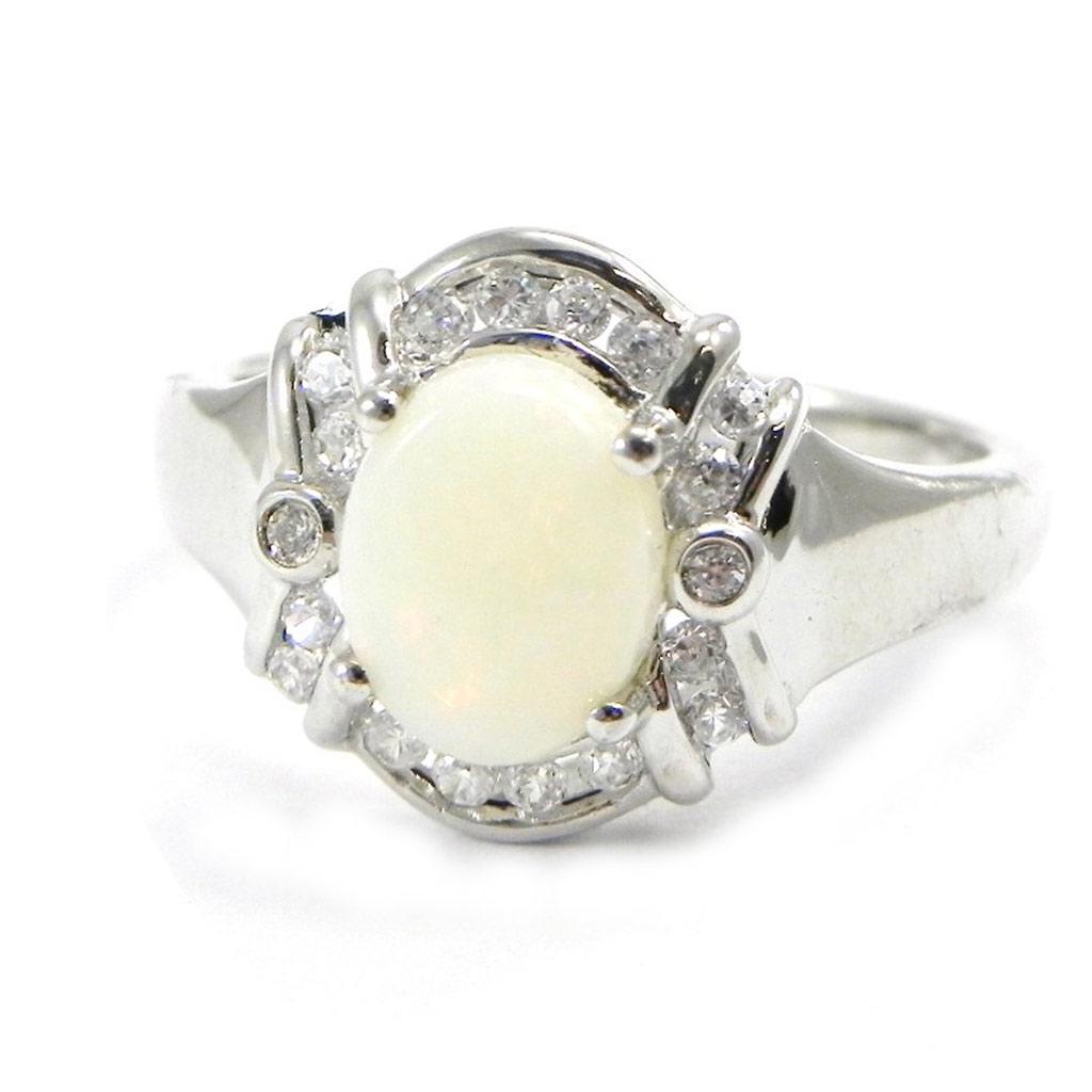 Inel de argint 'Goddess Opal' Argint alb (rodiu) - 14x12 mm