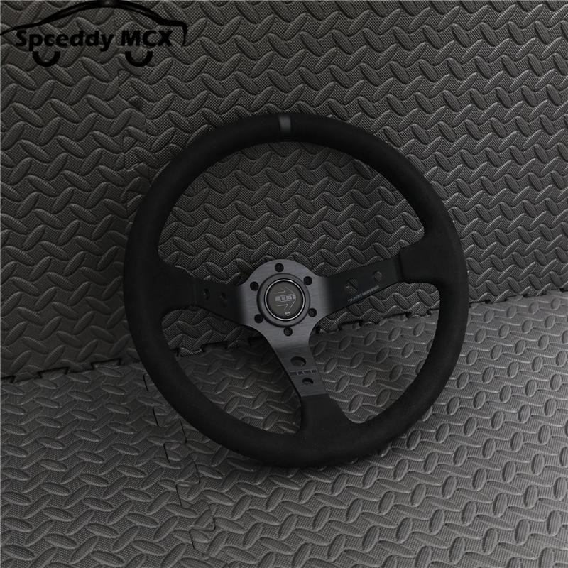 14inch 350mm Car Steering Wheel Suede Leather/Genuine Leather Deep Concave Drift JDM Racing Black Edition 2407MOBE125