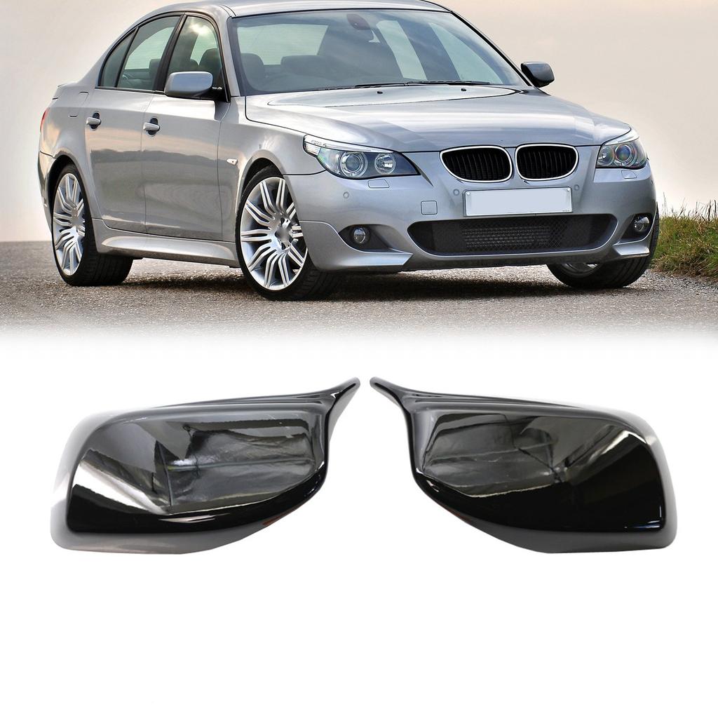2PCS Rear Wing Mirror Cover Caps For BMW 5 Series E60 E61 E63 E64 03-07 Gloss Black