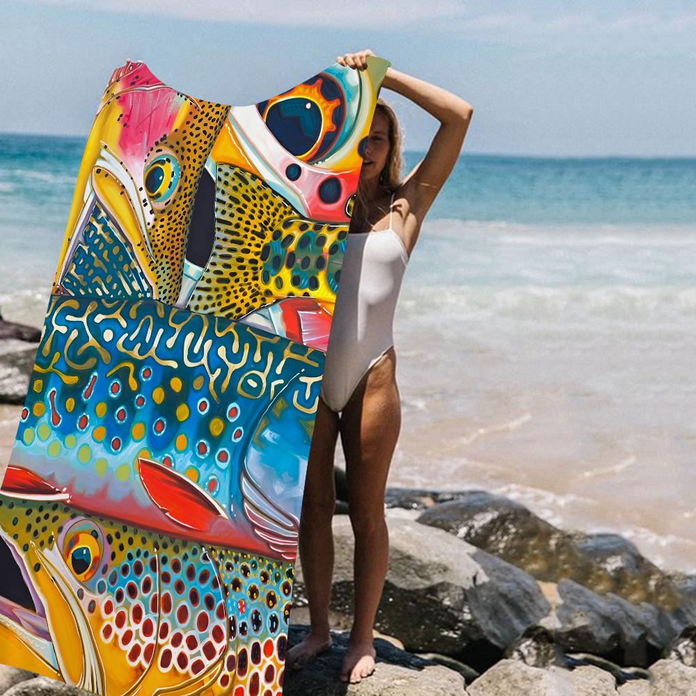 Asciugamani da Spiaggia in Microfibra Colorati Sardina Aragosta Pesce Grande Asciugamano ad Asciugatura Rapida Asciugamani da Spiaggia Sabbia Asciugamano per Piscina per Viaggio Piscina Nuoto Yoga