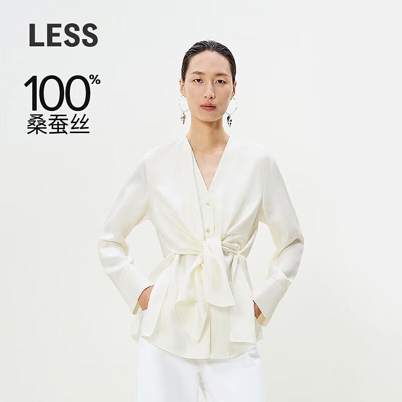 LESS 2025 Spring Mulberry Silk V-Neck Long Sleeve Shirt