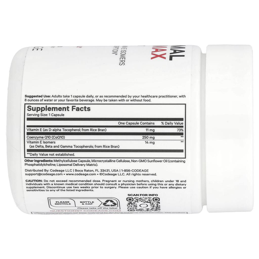 Codeage, Liposomales CoQ10 Max, Centurion, 60 Kapseln