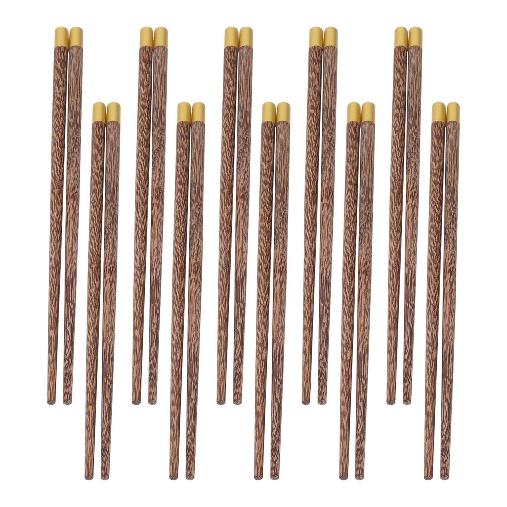 10 Pairs Reusable Chopsticks Chinese Wenge Wood Noodle Chopstick Set for Cooking Frying Hot Pot 25cm