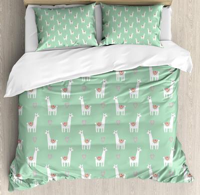 Set Biancheria da Letto Cartone Animato Llama Alpaca per Bambini Ragazzi Ragazze Copripiumino Floreale Decorazione Stanza Collezione Camera da Letto 3 Pezzi Matrimoniale King Matrimoniale
