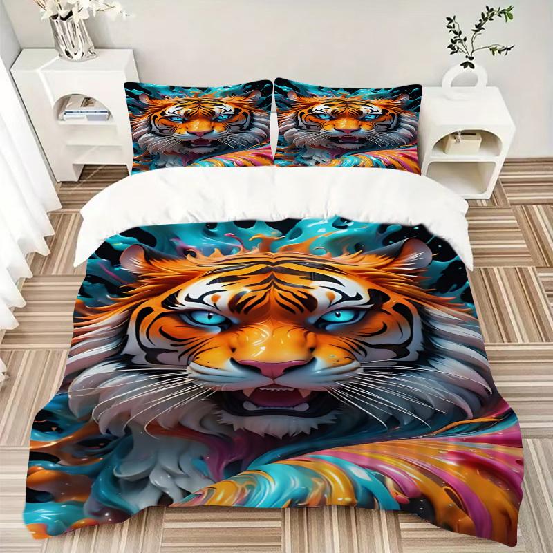 3pcs Tiger Print Duvet Cover Set -Includes 1 Duvet Cover and 2 Pillowcases, No Quilt Core, All-Season Home Decor yy251111174