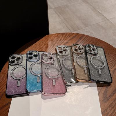 Gradient Flash Powder Magnetic Suction Suitable for Apple 16 Mobile Phone Case IPhone 15 Diamond Lens Film 14 Transparent 13 Protective Case