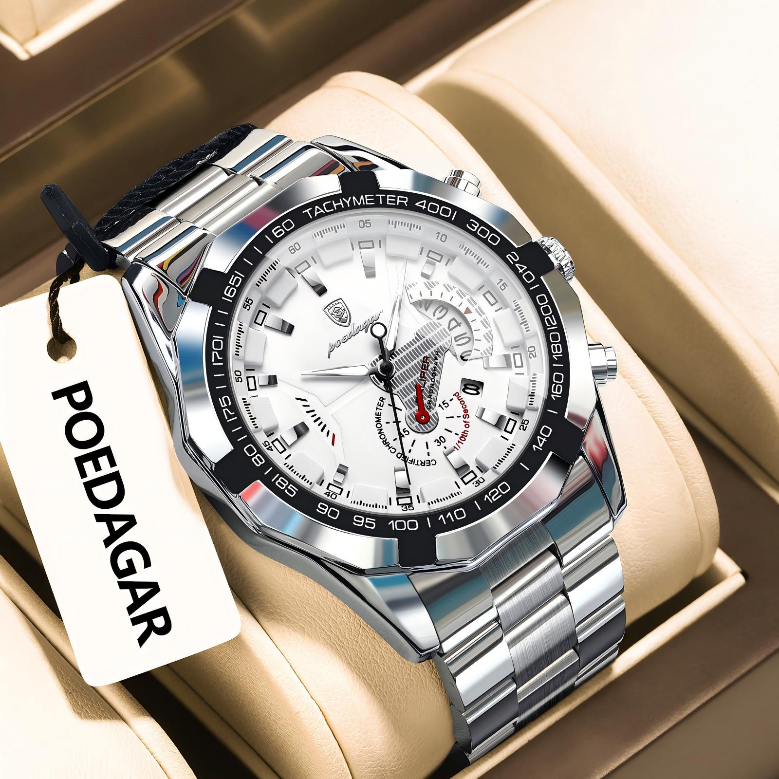 

POEDAGAR Luxury Brand Man Watch Waterproof Luminous Date Sport Wristwatch Stainless Steel Fashion Quartz Watches Reloj серебряный/белый