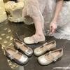 Butterfly decoration French Mary Jane shoes women's new evening breeze low-heeled single shoes women's skirt Doudou women's shoes