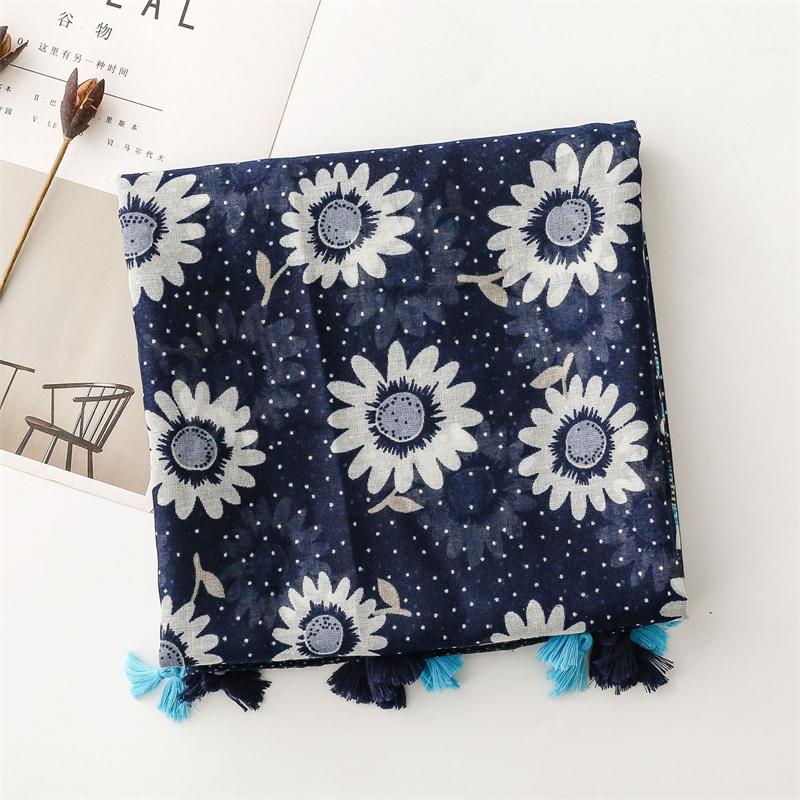 Luxury Flower Women Scarf Shawl Cotton Linen Feeling Tassel Pashmina Muslim Hijab Wrap Lady Viscose Scarf Foulard