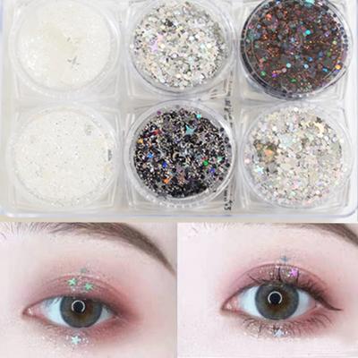 Dainatori Eye Pearl Glitter Gel 6er Set, 1 Stück, Schwarz Silber Glitter