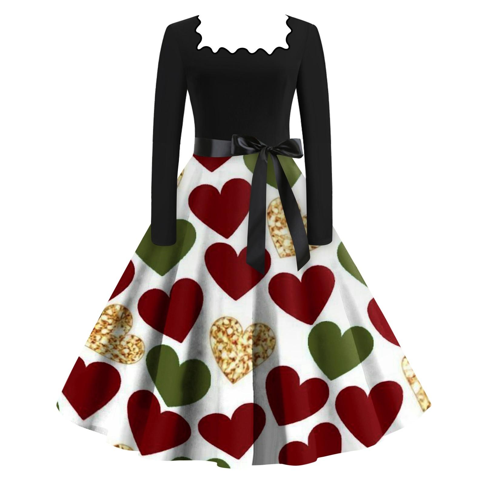 

Женские повседневные модные платья с длинными рукавами и рождественским принтом с квадратным вырезом в винтажном стиле S белый