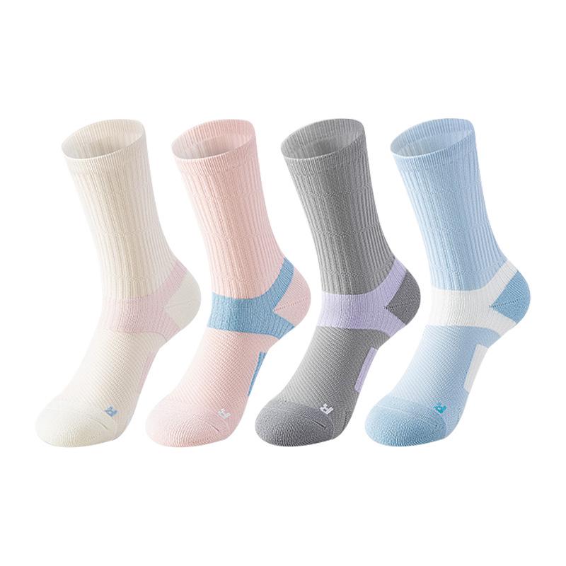Women's Mid-Calf Terry Sports Socks - Sweat & Shock-Absorbent, Ideal for Spring & Autumn Running and Badminton