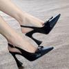 French Bow Knot High Heel Sandals for Women Sexy Back Strap Pointed Toe Sandalias Woman  Office Patent Leather Sandals Mujer