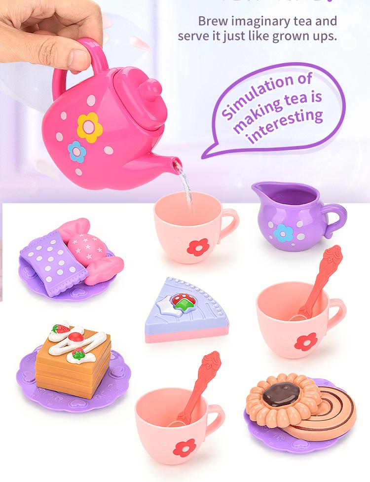 Children's Tea Party Set 27 Pcs Kitchen Role Play Pretend Teapot Teacup Dessert Cake Toy Girl Christmas Gift