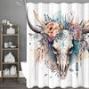 Cow Head Floral Shower Curtain, Bathroom Decorative Shower Curtain, Waterproof Shower Curtain with Hooks
