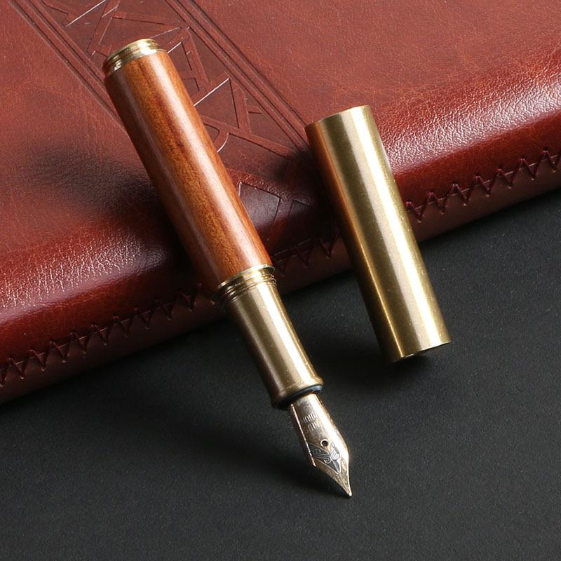 

Solid Wood Mini Portable Pocket Pen Brass Pen Red Light Ebony Signature Pen Student Gift Ballpoint Pen 0.5mm