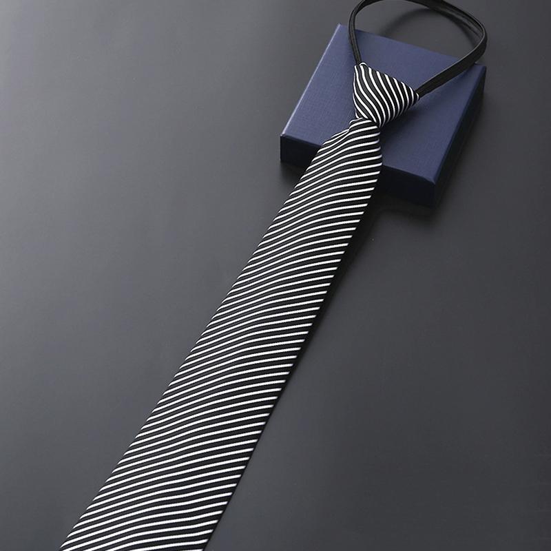 Elegant 8Cm Lazy Ties Blue Black Red Striped Men Shirt Business Dress Zipper Tie Neckties Accessories Wedding Groom