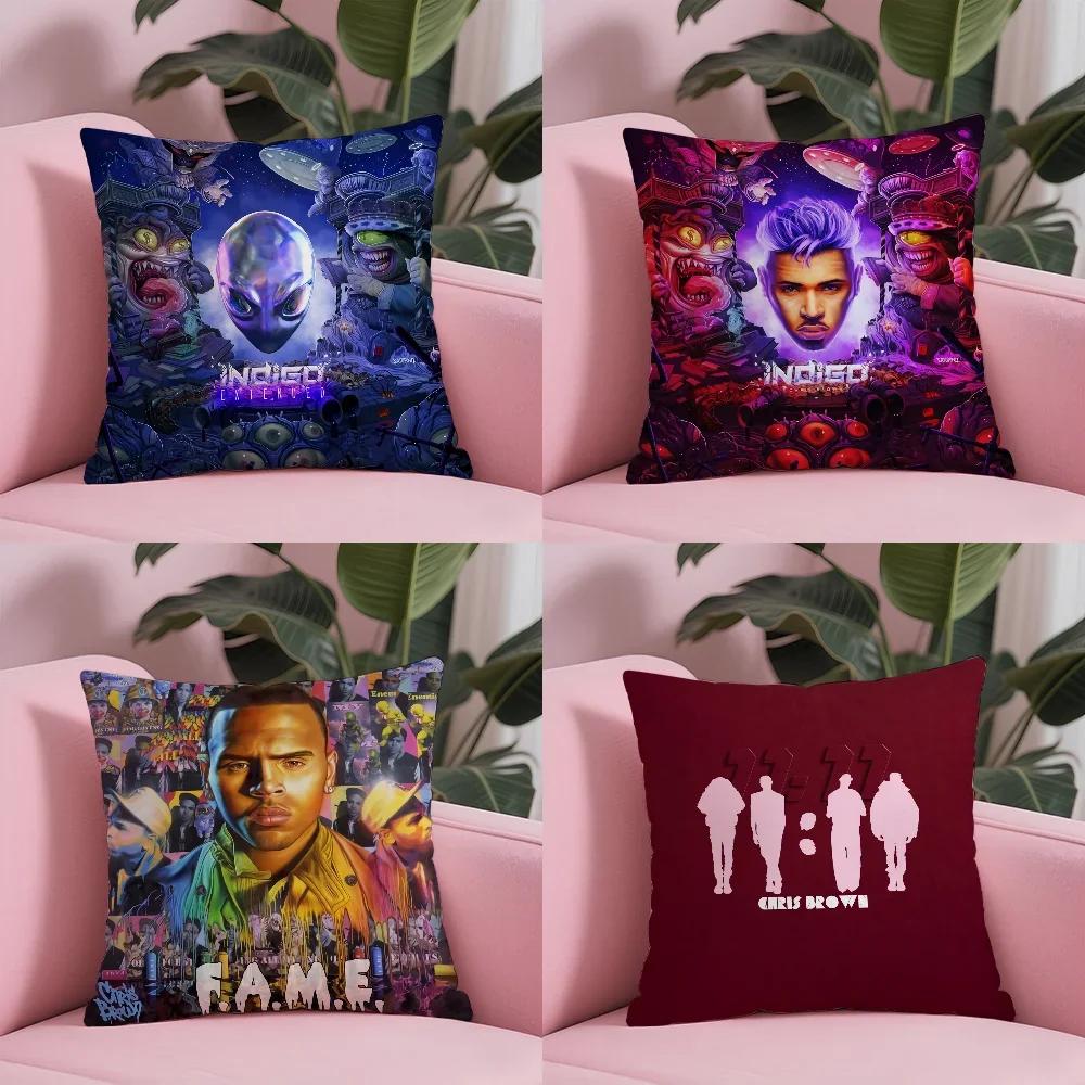 Hot New Chris Brown Rapper Pillow Case Anti-Dustmite Pillowcase Invisible Zipper Silky Short Plush Sofa Cushion Cover