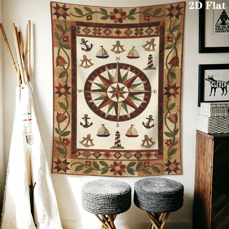 Compass Wall Tapestry Aesthetic Wall Hanging Printed Fabric Blanket Decorative Tapestries for Bedroom Living Room Home Decor