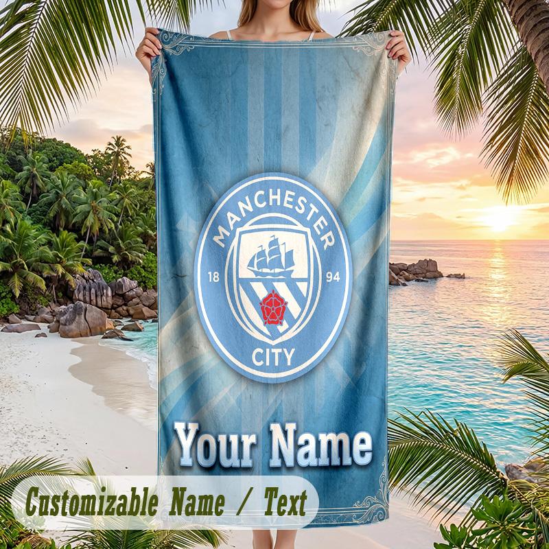 Beach Towel Manchester City Print Custom Name Text Soft Towel for Swimming Pool