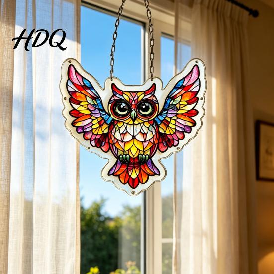Puzzle Suncatcher Acrylic Owl Puzzle Colorful Rainbow Reflection Hanging Pendant No-Glue Relaxing