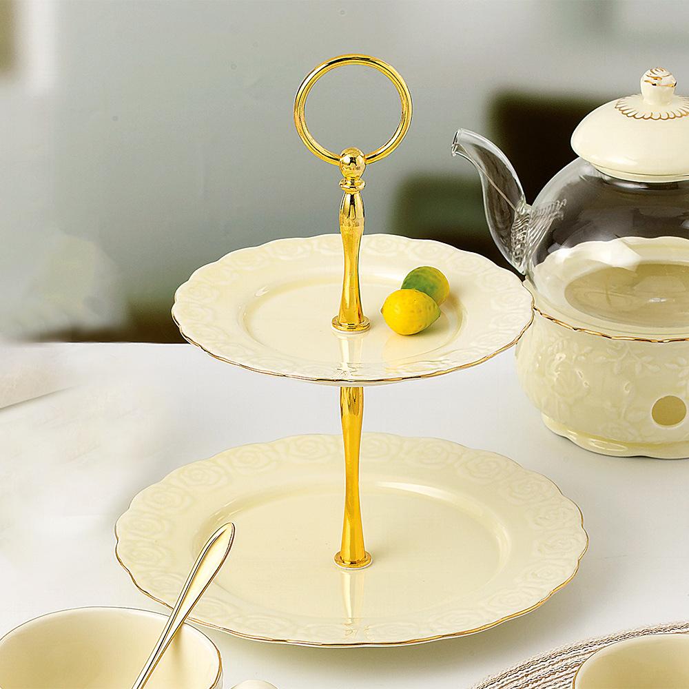 European Double-layer Fruit Tray Living Room Creative Table Cake Stand Dessert Sugar Dried Fruit Tray Afternoon Tea Ceramic Dessert Plate