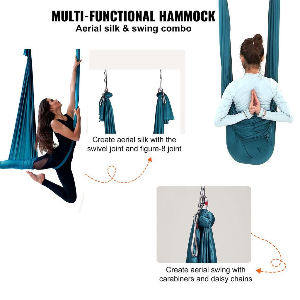 Aerial Yoga Hammock & Swing, 5.5 Yards, Aerial Yoga Starter Kit with 100gsm Nylon Fabric, Full Rigging Hardware & Easy Set-up Guide, Antigravity