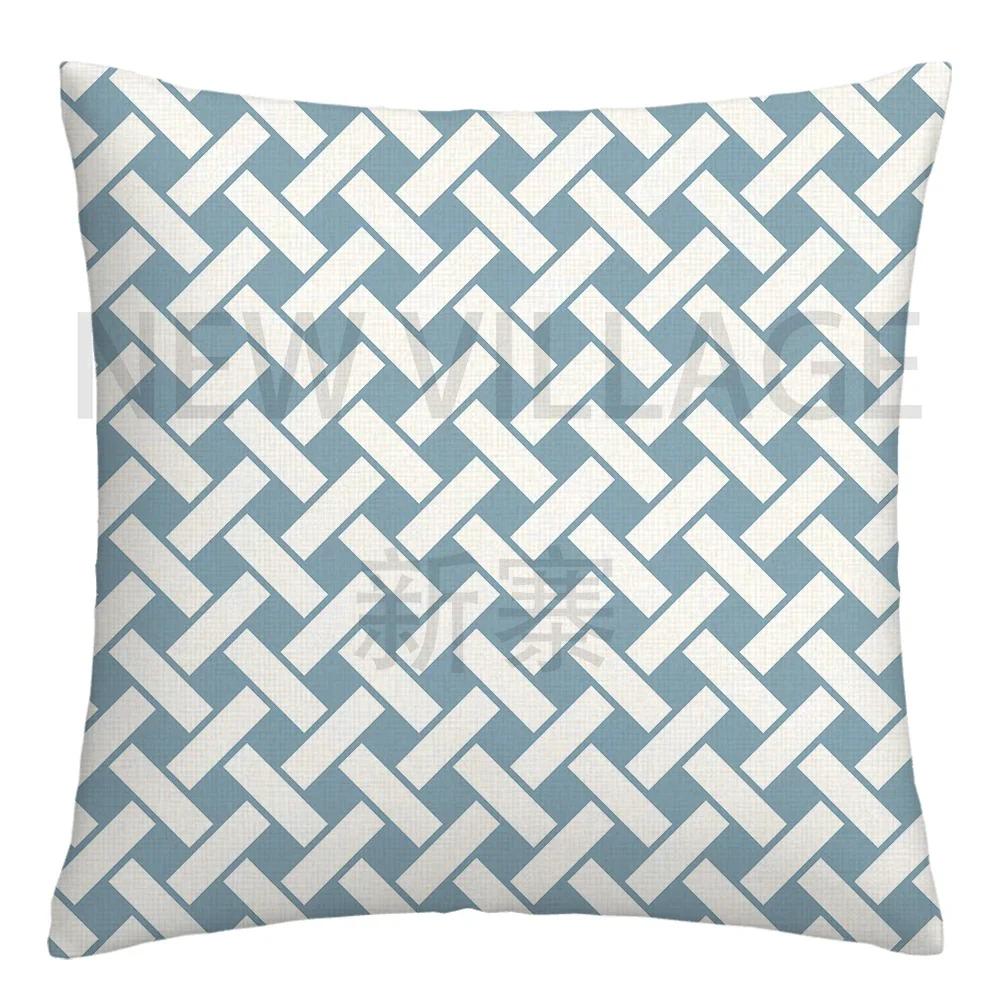 Federa cuscino geometrica lino blu lago bianco fodera cuscino divano decorazione casa può essere personalizzata per te 40x40 45x45 50x50 60x60