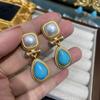 Chinese Style Turquoise Earrings Stud Earrings New Chinese Geometric Earrings Copper Gold-Plated Autumn And Winter Jewelry