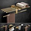 Brushed Gold Bathroom Accessories Towel Rack,Paper Holder Toilet Brush Holder,Towel Ranger,Hooks Brass  Bath Hardware
