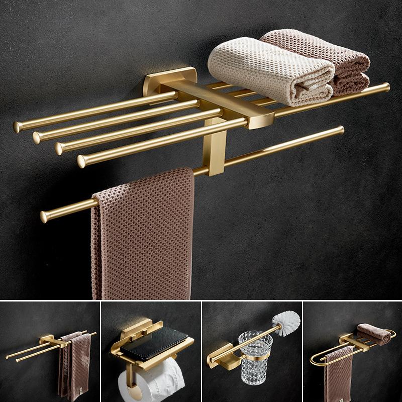 Brushed Gold Bathroom Accessories Towel Rack,Paper Holder Toilet Brush Holder,Towel Ranger,Hooks Brass  Bath Hardware