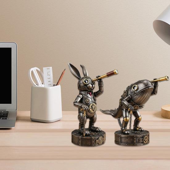 Steampunk Animal Explorer Statue Vintage Animal Desk Figurine Animal Sculpture with Gear