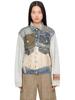 Damen Retro Slim-Fit Rissige Jeansjacke mit Visuellem Print