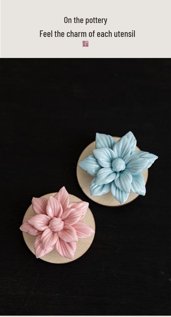 Xichun Handcrafted Ceramic Flower Spinner Incense Burner - Cultural Ornament for Desktop & Tea Table Decor