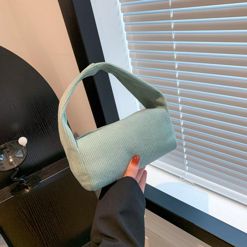 2025 autumn and winter new casual trend fashion retro corduroy solid color underarm shoulder baguette portable small square bag