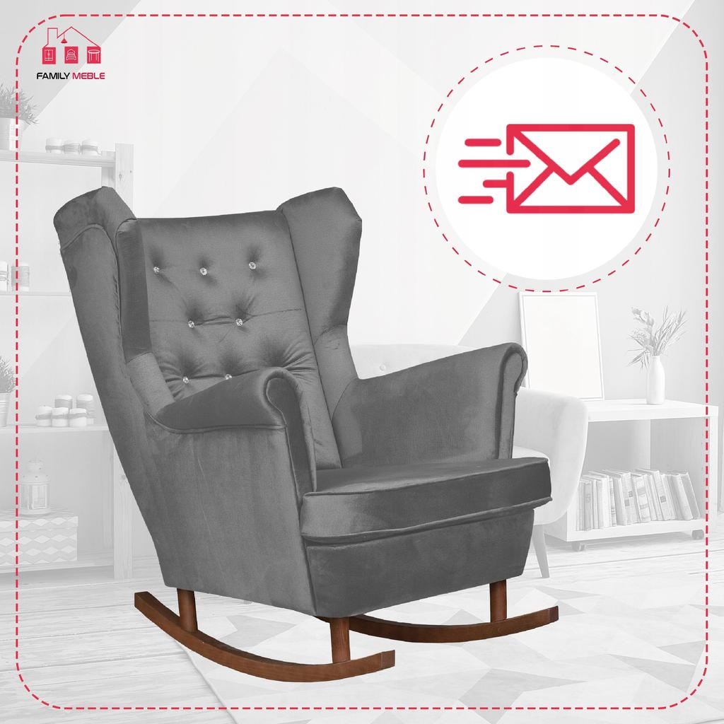 Diana Rocking Chair, Scandinavian, Family Meble, Grey Crystals