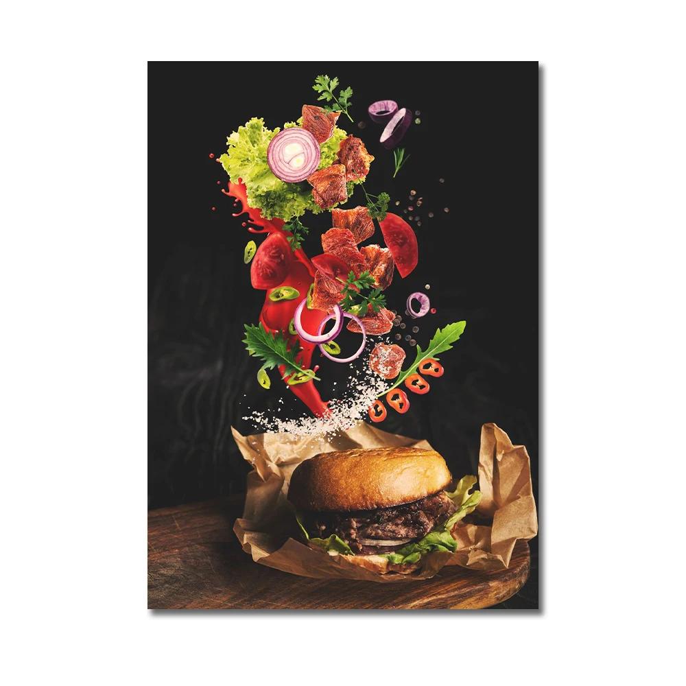 Köksposter Pizza Biff Sallad Hamburgare Burrito Bilder Restaurang Väggkonst Tryck Västkök Canvasmålning Ingen Ram