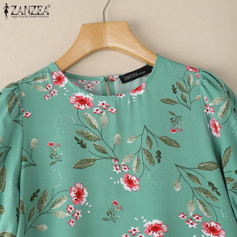 ZANZEA Women Floral Print Summer Casual Round Neck Short Sleeve Dress