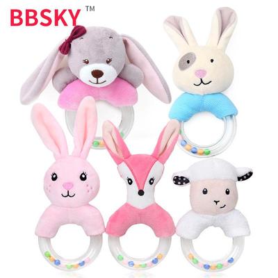 BBSKY Cute Cartoon Hand-Shaking Rabbit & Fox Sheep Colorful Bead Rattle Plush Baby Toy