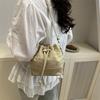 Summer popular beautiful niche shoulder bag retro high-end messenger bag splicing casual woven bucket tote bag