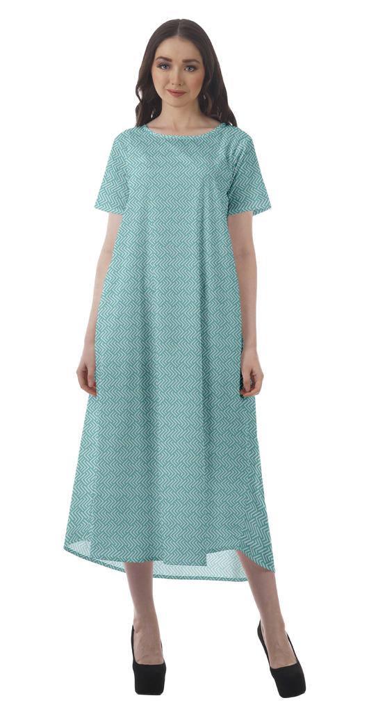 Moomaya Printed Sun Dresses Women Short Sleeve Cotton Flex Party Dress