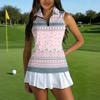 Women Sleeveless Golf Polo Shirt with Zipper Collar Printed Athletic Tank Top for Outdoor Sports and Casual Wear