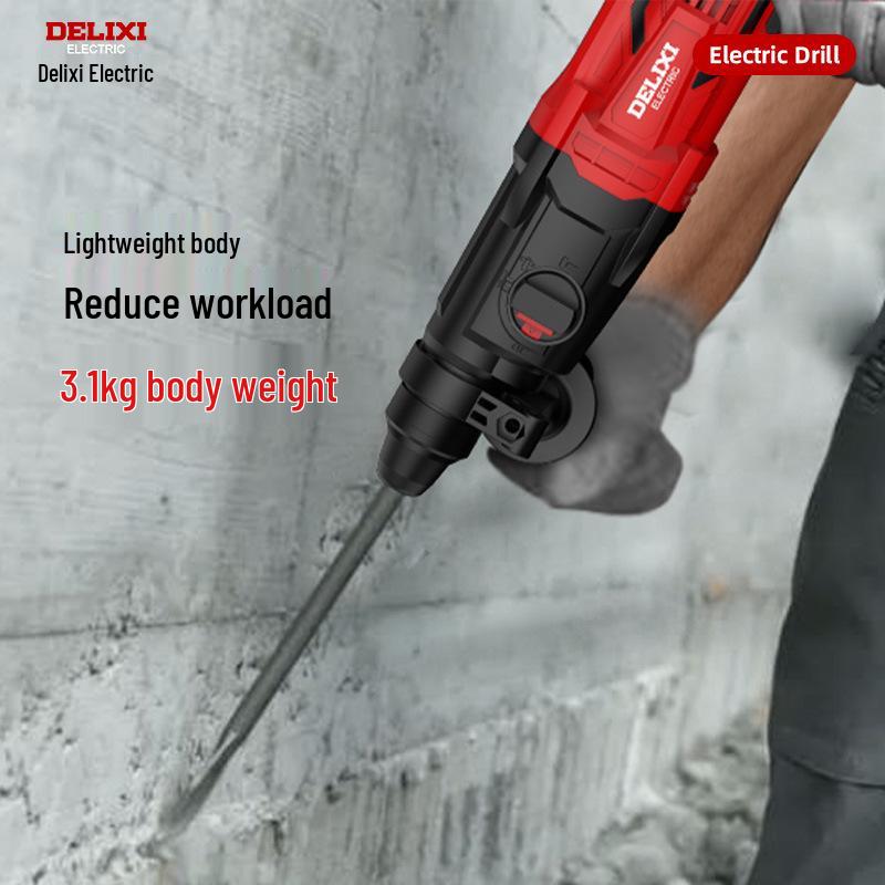 Delixi Multi-Function Electric Hammer: High-Power 3-in-1 Drill for Concrete, Household & Industrial Use