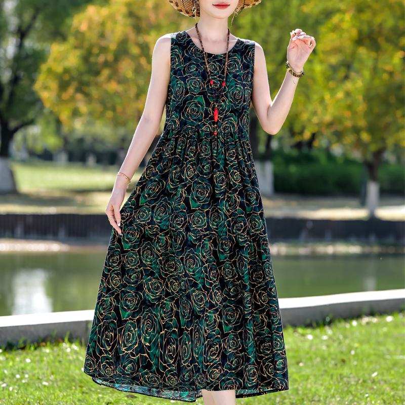 Elegantní dámské letní šaty nadměrné velikosti, ležérní volné dlouhé šaty bez rukávů, dámské vintage oblečení