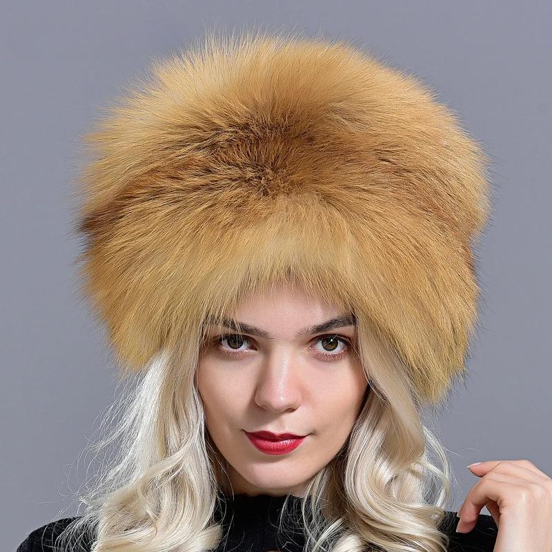 Raglaido real fox fur hats for women winter fashionable stylish Russian thick warm beanie hat natural fluffy fur hat with tail