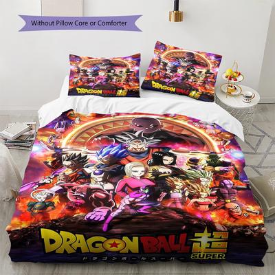 Dragon Ball Super Muster Bettwäsche, Steppbett Set Bettbezug Kissenbezug Zuhause Geburtstagsgeschenk (1 Bettbezug + 2 Kissenbezüge, ohne Füllung)
