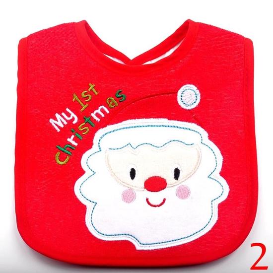 1 Stück Baby Weihnachts Lätzchen Xmas Abendessen Lätzchen Cartoon Weihnachtsmann Bestickt Speicheltuch