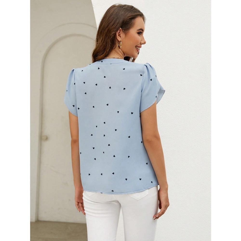 Summer new V-neck love petal pattern women's casual T-shirt top